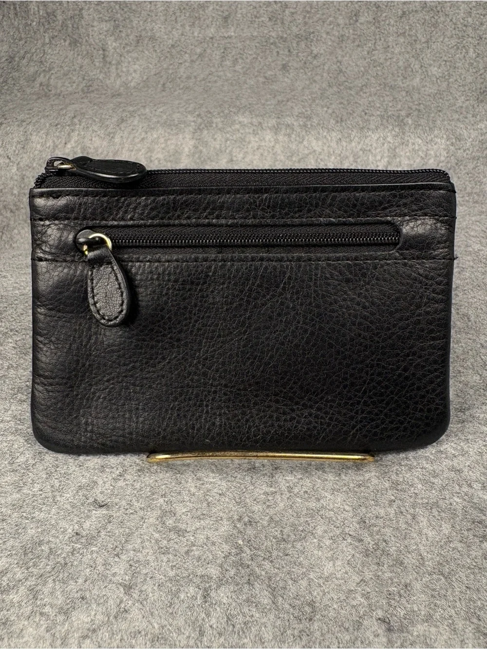 Black Genuine Leather Zip Coin Purse Card Holder Wallet